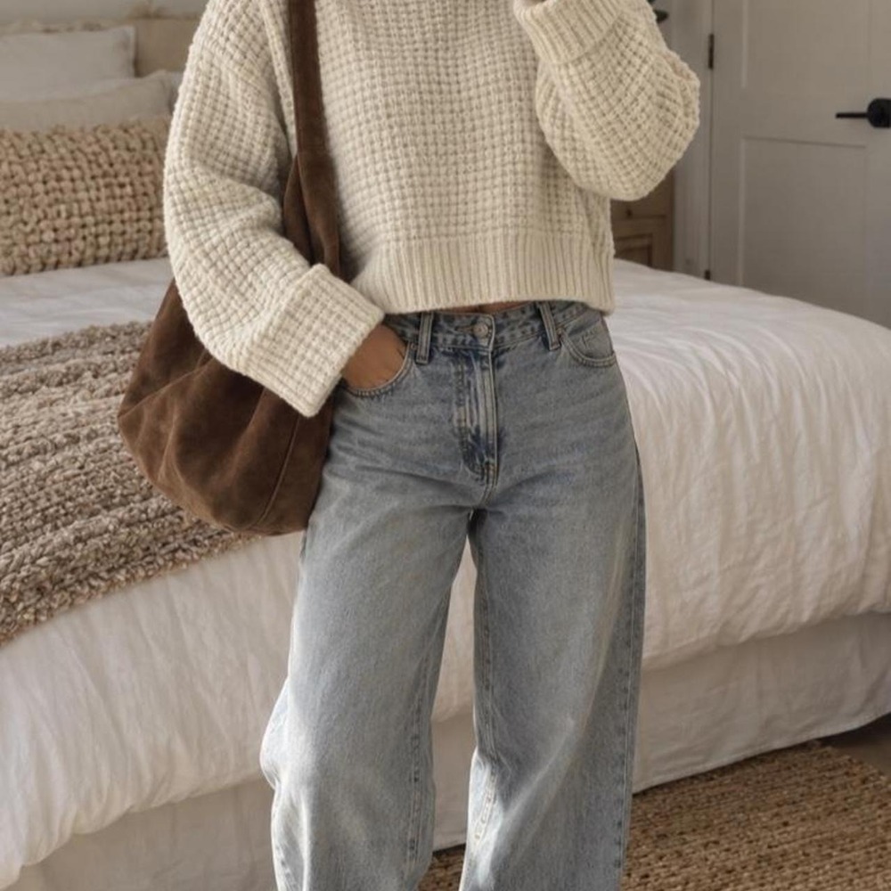for love and lemons cream waffle knit cropped turtleneck sweater
